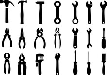 Working Tools Icon Set. Tools Silhouette. Repair And Construction Tools. Workshop Equipment. Editable Vector, Easy To Change Color Or Size. Eps 10.