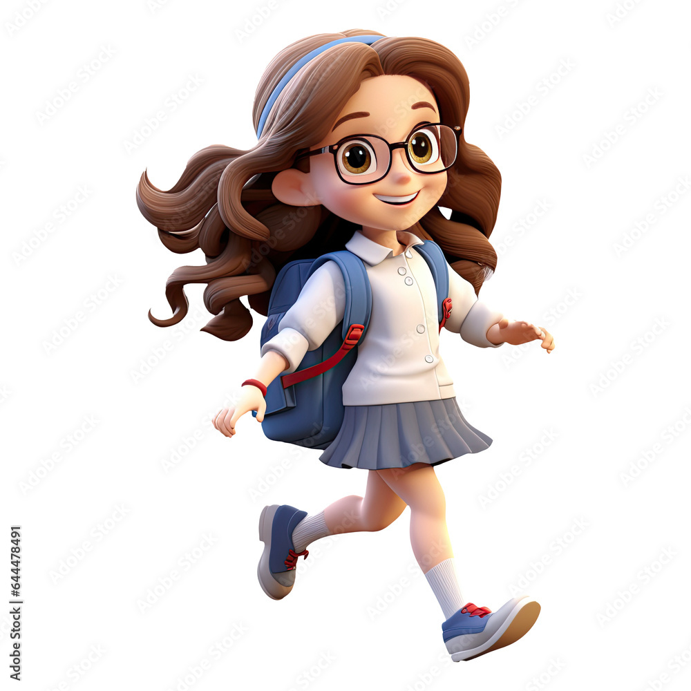 3D happy cartoon girl on transparent background. Generative AI Stock ...