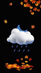 Creative illustration of autumn weather with rain , cloud and autumn leaves.