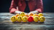 positive smileys and one negative - Satisfaction survey, evaluation, satisfaction concept.