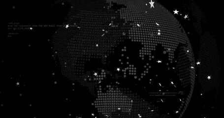 Wall Mural - animation of star shapes and programming language over digital globe