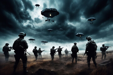 Ghostly figures of fallen soldiers hovering above a battlefield.