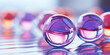 Wunderschöne lila Glas Kugeln auf dem Wasser 3D als Hintergundmotiv im Querformat für Banner, ai generativ