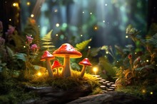 Magic Mushrooms In The Forest