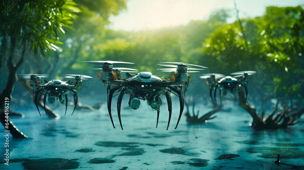 Mangrove Reforestation Drones, Protecting Coastal Shields Stock ...