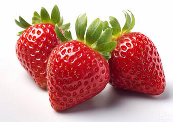 Wall Mural - Sweet fresh strawberries on white background.Macro.AI Generative.