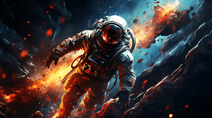 Wall Mural - astronaut in the middle of a colorful galaxy