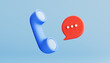 © Timydshun - 3d minimal phone call and bubble conversation on blue background. Conversation with service support hotline and call center icon concept. 3D illustration