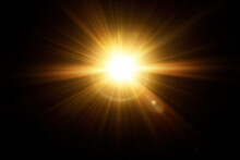 Golden Sunlight,Abstract Sun Burst ,digital Lens Flare On Black Background For Overlay