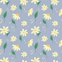 Vector Pattern With Daisies On A Blue Background