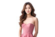 © Surachetsh - Smiling Beautiful young Asian woman in stylish pink dress in pastel pink dress posing at studio. Generative AI.