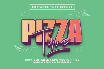 Pizza Time 3d Editable Text Effect Cartoon Style Premium Vector