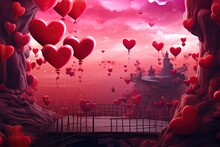 Valentine Day Background With Romantic Pink Hearts. Greeting Card. Copy Space. Generative AI.