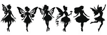Fairy Magic Silhouettes Set, Large Pack Of Vector Silhouette Design, Isolated White Background