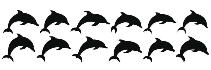 Dolphin silhouettes set, large pack of vector silhouette design, isolated white background