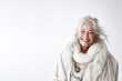 60-70 year old woman with autumn winter outfit. Senior old woman, female lifestyle.  Fashion model .