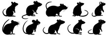Mouse Rat Silhouettes Set, Large Pack Of Vector Silhouette Design, Isolated White Background
