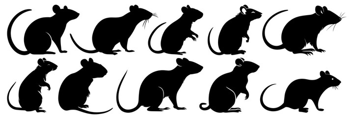 Wall Mural - Mouse rat silhouettes set, large pack of vector silhouette design, isolated white background