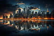 Reflective skyscrapers and business office buildings. Generative Ai.