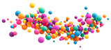 Abstract composition with many colorful random flying spheres isolated on transparent background. Colorful rainbow matte soft balls in different sizes. PNG file