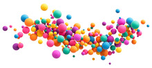 Abstract Composition With Many Colorful Random Flying Spheres Isolated On Transparent Background. Colorful Rainbow Matte Soft Balls In Different Sizes. PNG File