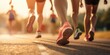 © piai - Group of people wearing runner shoes running on the road. Generative AI