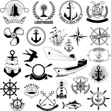 Set Of The Nautical Labels, Emblems And Design Elements.