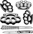 Set of the knives and brass knuckles. Vector illustration.