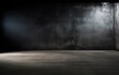 © MUS_GRAPHIC - Dark and dark room wall with cement reflective floor, smoke and dim light