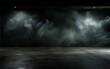 © MUS_GRAPHIC - Dark and dark room wall with cement reflective floor, smoke and dim light