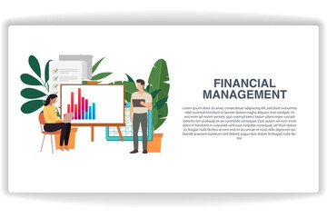 Wall Mural - a woman is cupping data. website page financial management. modern flat design concept of web page d