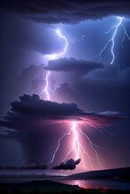 Night Fury A Neon Bolt Landscape Amidst Rocky Mountains And Thunderous Storms, Generative AI