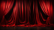 empty red theater curtain with spotlight and wooden floor.