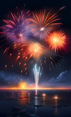Wall Mural - Illustration of fireworks celebration.