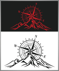 Mountain Landscape Vector Logo, Mountain and compass