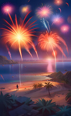 Wall Mural - Illustration of fireworks celebration.