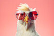© Asiri - Chick with Attitude: A Creative Animal Concept Featuring a Hen Sporting Sunglasses Against a Solid Pastel Background. A Surreal and Playful Image Ideal for Commercial, Editorial, and Advertisement Use