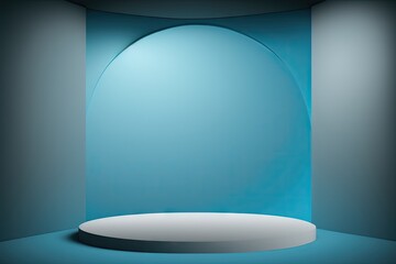 Sticker - Abstract blue studio background with round podium and blue wall