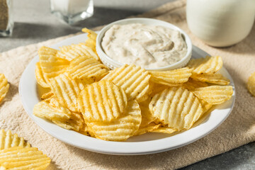 Canvas Print - Organic Crinkle Potato Chips and French Onion Dip