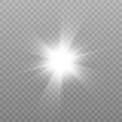 © MAKSYM - White glowing light explodes on a transparent background. Bright Star. Transparent shining sun, bright flash. Vector graphics.