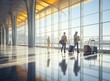 © Iaroslav Lazunov - Airport corridor with large windows and passengers with luggage, concept travel and transport Generative AI