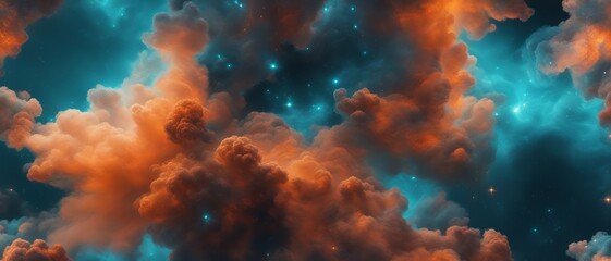 Wall Mural - orange-blue nebula with stars and constellations in the background, wallpaper