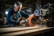 © sirisakboakaew - A old man carpenter working with wooden detail in the workshop