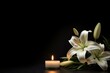 Dekoration mit Kerzen und Blumen für Wellness, Trauer, Beerdigungen. Viel Platz für Text als Spruch oder Andacht. Auch für den Luxus Wellnessbereich zu verwenden.
