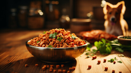 Wall Mural - bowl with dry green buckwheat sprouts on dark wooden background