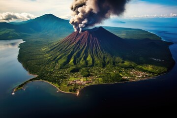 Sticker - Aerial view of Mount Bromo Volcano, East Java, Indonesia, Aerial view of Gamalama Volcano on Ternate, Indonesia, AI Generated