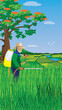 farmer spray in paddy field vector design