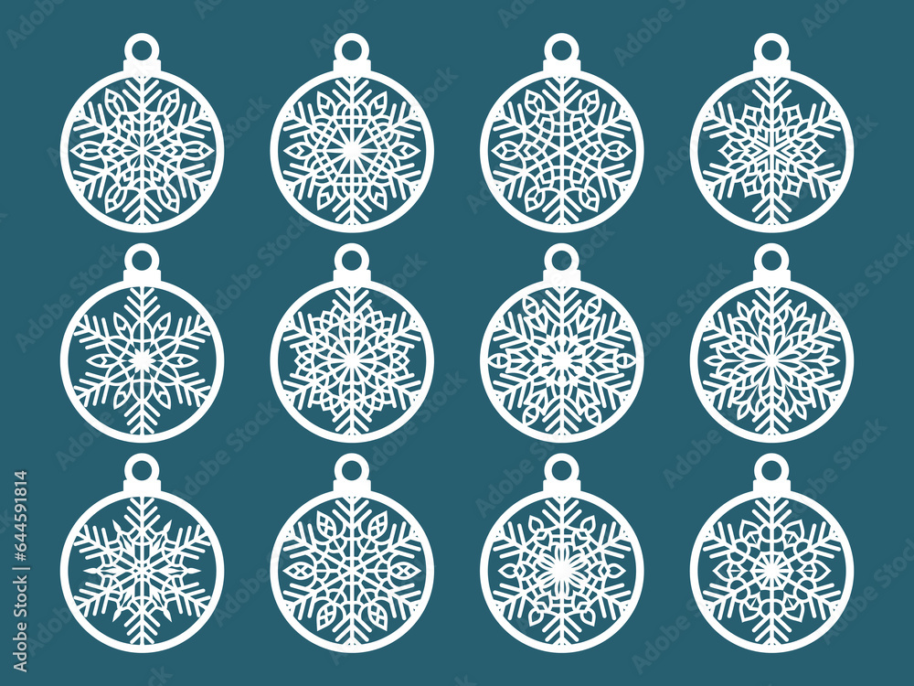 Set of laser cut Christmas balls with snowflake cutout of paper Sample ...