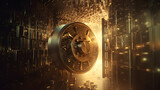 Fototapeta Dmuchawce - Data encryption of a digital vault for financial security of golden locks AI Generated