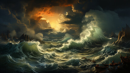 Wall Mural - ancient ship in the ocean.